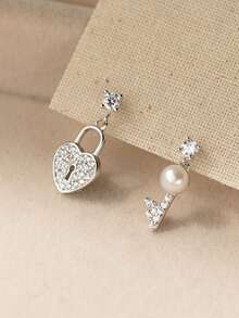 GAGAFEEL 1 Đôi bông tai bạc S925 cao cấp, đa năng, hình trái tim đính đá Cubic Zirconia và ngọc trai giả, thích hợp làm quà tặng Ngày Valentine, sinh nhật cho bạn gái và bạn bè. - Bạc - Xem 4