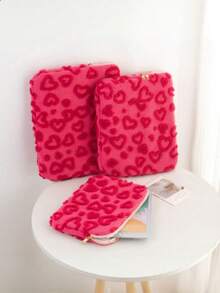 1pc Plush Heart Pattern Laptop Sleeve, Multi-Functional Shock-Resistant Laptop Bag, Quilted Bow Design Portable Protective Case, Fits 11/13.3/15.6 Inch Laptops, Suitable As Gift For Teachers, Students, Schools, Libraries, Classmates, Friends