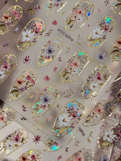 1pc Vintage Luxury Gold Foil 5D Embossed Self-Adhesive Nail Art Sticker - Nail Decor For Girls And Women - Suitable For Autumn/Winter Nail Art, Home Nail Salon Nail Stickers