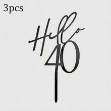 6个/3个/1个 18岁/30岁/40岁/50岁/60岁生日蛋糕装饰插牌，亚克力黑色生日快乐蛋糕装饰，礼品