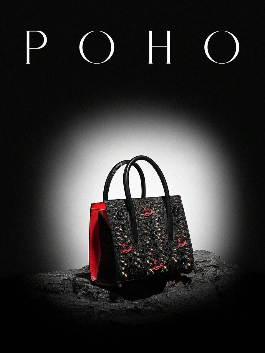 POHO品牌女士奢华手提包联名字母小号托特包 - V - 黑红 - 黑色 - 查看 1