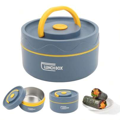 Contenedor de Almuerzo Aislado 420 ml 304 Caja Térmica Redonda Apilable de Acero Inoxidable con Asa, Tarro de Comida Caliente Portátil Apto para Microondas, portátil de fiambrera térmica, compartimentos de almuerzo apilables y separados, adecuado