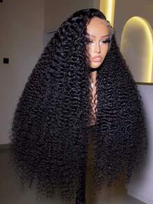 Afro Kinky Curly 13x4 Lace Front Wig HD Transparent Lace Frontal Wig Deep Part 13x4 Lace Front Wig Human Hair 250 Density Remy Brazilian Human Hair Pre Plucked With Baby Hair Natural Color - Natural Black - 查看 1