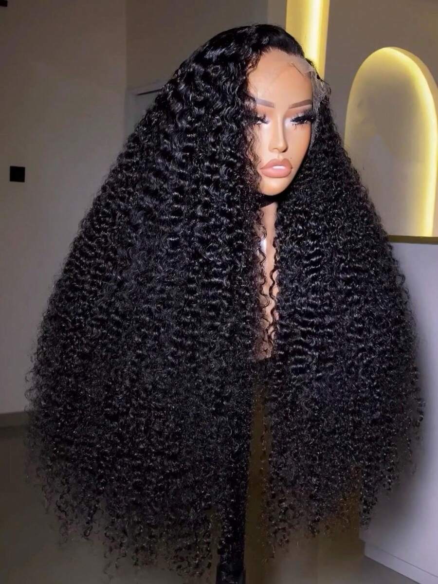 Afro Kinky Curly 13x4 Lace Front Wig HD Transparent Lace Frontal Wig Deep Part 13x4 Lace Front Wig Human Hair 250 Density Remy Brazilian Human Hair Pre Plucked With Baby Hair Natural Color - Natural Black - 查看 1