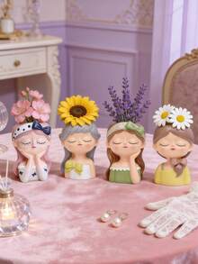 1个可爱蝴蝶结女孩花瓶装饰，精致树脂家居装饰品，适用于房间装饰、家居装饰、生日装饰、厨房、婚礼、卧室、客厅、礼品、派对装饰