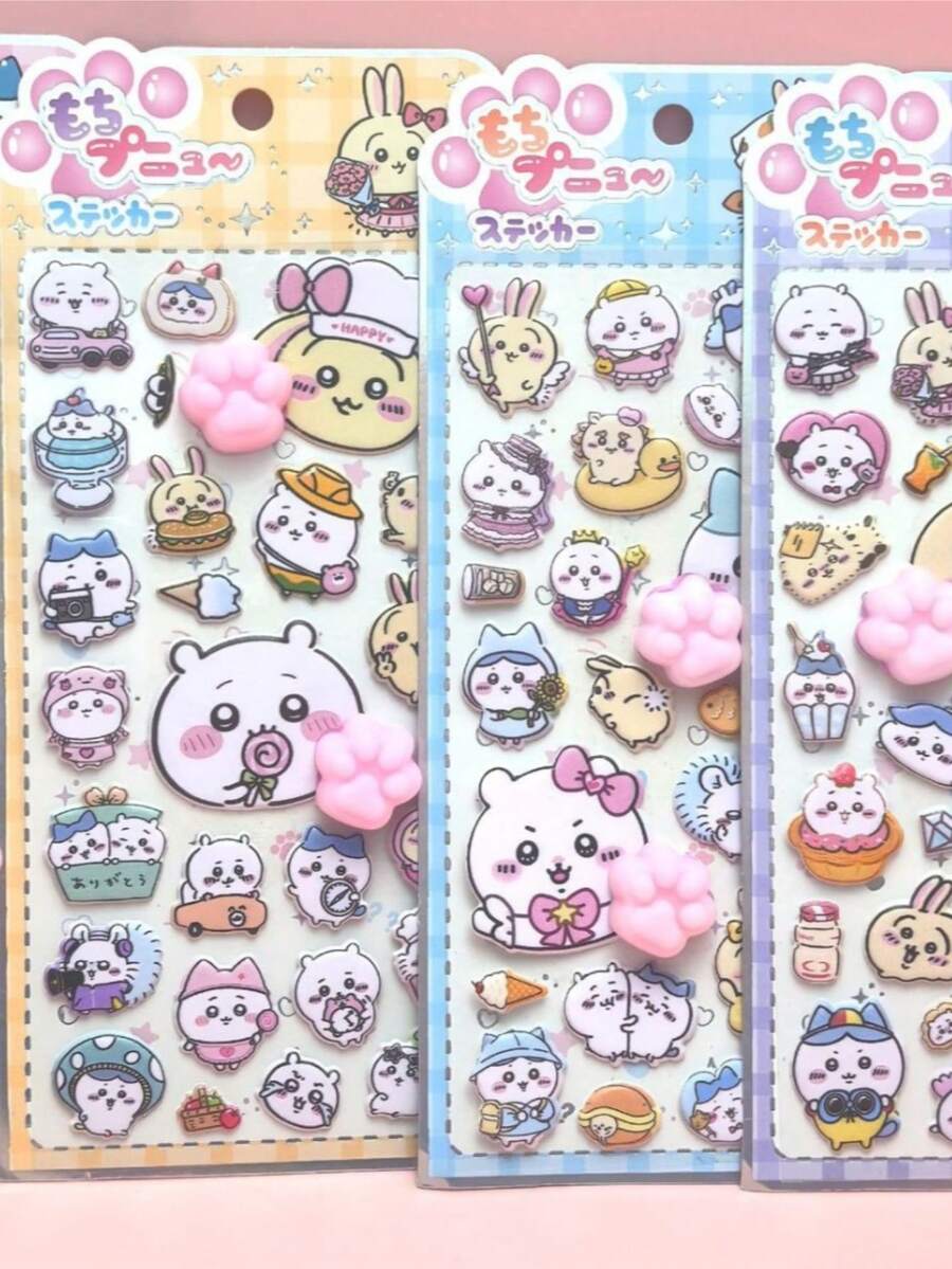 Jiyikawa 猫爪减压挤压玩具 3D 立体贴纸，儿童泡泡贴纸，装饰手机贴纸，DIY 放屁桃子贴纸 - 彩色 - 查看 1