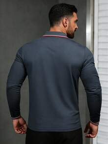 Malolo Men's Long Sleeve Fashion Polo Shirt, Decorated With Paris Letter, Casual Sports Polo Collar T-Shirt, Lightweight Business Wear, Autumn