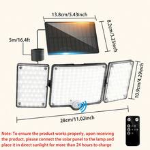 226LED White Light Outdoor Solar Three-Head Floodlight, Adjustable Light Board, Large Lighting Angle And Area, IP65, Remote Control +16.4ft Cable, Suitable For Garden/Courtyard/Balcony/Garage/Corridor/Swimming Pool/Porch Lighting Use - White Light - View 4