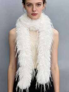 1条女士纯色加厚保暖高品质蓬松围巾，时尚女神舞台优雅围脖，仿毛皮披肩，时尚角色扮演配饰 - 彩色 - 查看 5