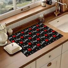 1pc Love Text Pattern Absorbent Dish Drying Mat, Home Decor, Dish Drying Pad, Espresso Machine Countertop Absorbent Mat, Sink Drain Mat, Soft Faucet Absorbent Mat, Sink Cup Mat, Kitchen & Bathroom Accessories - Multicolor - View 5
