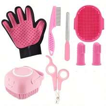 8pcs Pet Grooming & Cleaning Kit, Suitable For Cats & Dogs: Includes Deshedding Brush, Grooming Gloves, Flea Comb, Dog Bathing Brush, Pet Nail Clippers, Dog Toothbrush. Easily Remove Pet Hair, Provide Gentle Care. Essential Tools For Small, Medium And Large Pets - Multicolor - View 3