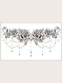 STARTTOOS Black Large-Size Chest Temporary Tattoo, Romantic Valentine's Day Rose/Wild Rose/Bow/New Moon/Tassel Victorian Retro Style Temporary Sexy Fake Tattoo Stickers Suitable For Chest, Abdomen And Back DIY Carnival/Valentine's Day/Party/Festival Gifts, Waterproof Realistic Body Tattoo Stickers 1 Pack - Black - View 4