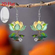 2D Flat Lotus Flower Lighting Art Pendant Earrings, Fashionable Jewelry, Party Gifts, Holiday Gifts For Family And Friends - 彩色 - 查看 2