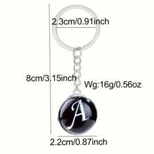 1pc 26 English Alphabet Time Gem Double-Sided Glass Ball Keychain Metal Key Chain Accessory Small Gift - Silver - View 4