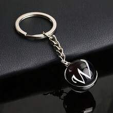 1pc 26 English Alphabet Time Gem Double-Sided Glass Ball Keychain Metal Key Chain Accessory Small Gift - Silver - View 9