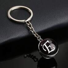 1pc 26 English Alphabet Time Gem Double-Sided Glass Ball Keychain Metal Key Chain Accessory Small Gift - Silver - View 31