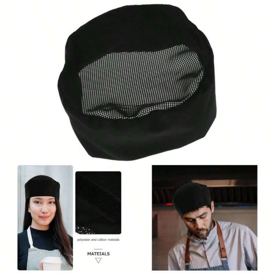Gorro De Chef Negro Unisex Transpirable Gorro de Chef de Sushi de Malla Transpirable para Cocina Profesional Y Casera - inicial - Ver 1