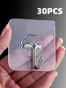 60个/30个/20个/10个/1个半透明强力粘钩，无需钻孔，无损悬挂，粘性强，可移除，透明，防水，防锈，适用于悬挂衣物、帽子、餐具、鞋子、配饰、厨房用具、包包等。可用于厨房、浴室、客厅、卧室等场所的墙面。多功能悬挂式收纳架，适用于家居、墙面、门、橱柜等。