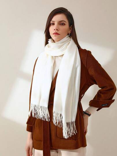 1pc Women's Solid Color Thick Double-Sided Faux Cashmere Scarf, Minimalist Elegant Fashion Unisex Shawl Wrap, Versatile & Warm For Autumn/Winter Daily Use