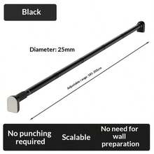 1pc Retractable Stainless Steel Balcony Clothes Drying Rack, Bathroom Curtain Rod, Wardrobe Closet Rail, Storage & Organization, Women White T-Shirt, Women Black Pants, Women Winter Clothing, Dress, Women Winter Outfit, Elegant Women Dress, Women White Long Sleeve Shirt, Women Spring Dress, Women Spring Set, Spring, Spring Apparel, Minimalist, Summer Top - Black - View 23