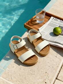 儿童休闲百搭平底凉鞋，夏季 - 米色 - 查看 3