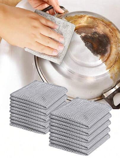 50 piezas/paquete Almohadillas metálicas de doble cara gruesas, paños de lavado de cocina, trapos de limpieza de ollas y sartenes, herramientas de limpieza de toallas
