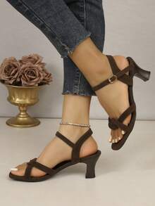 European And American Fashion Women's Fish Mouth Large Size French Elegant Single Strap Toe-Open Sandals For Summer New Style Temperament Thin Heel Sand Beach Sl - Brown - View 5