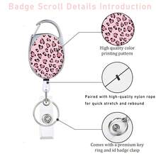 1 Set Pink Leopard Print Detachable Retractable Lanyard Key Chain, Oval Badge Reel Clip Name Tag Holder With Vertical ID Card Protector, Suitable For Doctors, Teachers, Nurses, Interns, Staff, Drivers, Women, Office Supplies, Holiday Gift (Pink) - Fashionable - View 6