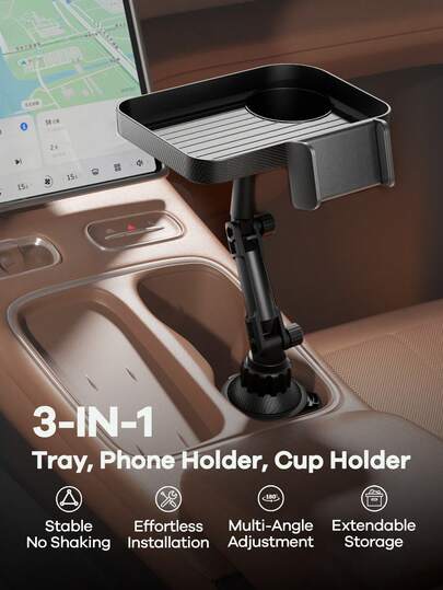 REMAX 2-In-1 Adjustable Car Cup Holder Expander With 360° Rotatable Phone Holder, Stable Design Suitable For Car, Treadmill, Golf Cart, Quick 1-Second Installation, Fits 2.5-3.7 Inch Cup Bottom, Extendable Car Accessory, Car Essential, Automotive Supplies
