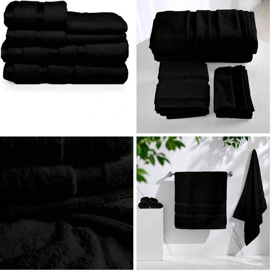 FIAN CUIS Polyblanc - Juego de 6 Toallas de Microfibra de Secado Rpido para Bao, Gimnasio y Manos | Toallas de Bao Grandes, Toallas para Gimnasio y Toallas para Manos en un Juego de Bao (Negro) - negro1 - Ver 1