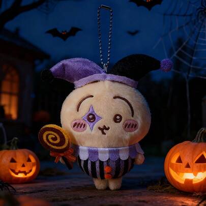 Miniso 1个毛绒小丑兔挂件：舒适的短毛绒材质，生动可爱的小丑造型（双色帽子+棒棒糖道具+星形眼睛），耐用的金属链，多场景适用（钥匙扣/包包挂件/桌面装饰），做工精良，经久耐用，可用作节日装饰和动漫周边礼品