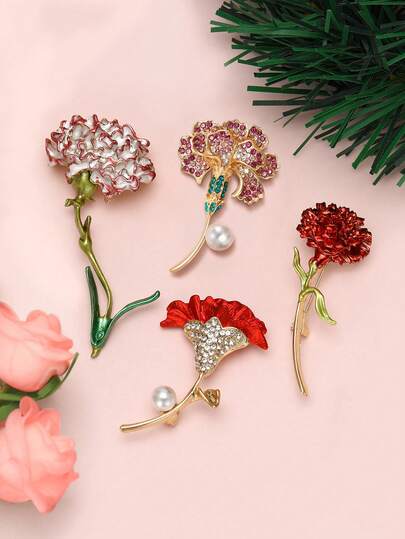 Broches de luxo em esmalte com strass em formato de cravo - Alfinetes de flor para mulheres, acessórios de joias para o Dia das Mães, presentes, broches decorativos