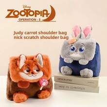Disney Zootopia Judy Hopps & Nick Wilde Large Capacity Shoulder Bag/Backpack/Crossbody Bag, Plush Flap Bookbag - Burnt Orange - View 1