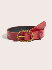 1. Fashion Solid Color Belt, Minimalist Gold Metal Buckle Leather Belt, Girls Litchi Texture Versatile Pants Belt, Suitable For Daily Wear, Gift For Friends, Couples Belt - 105 - View 3