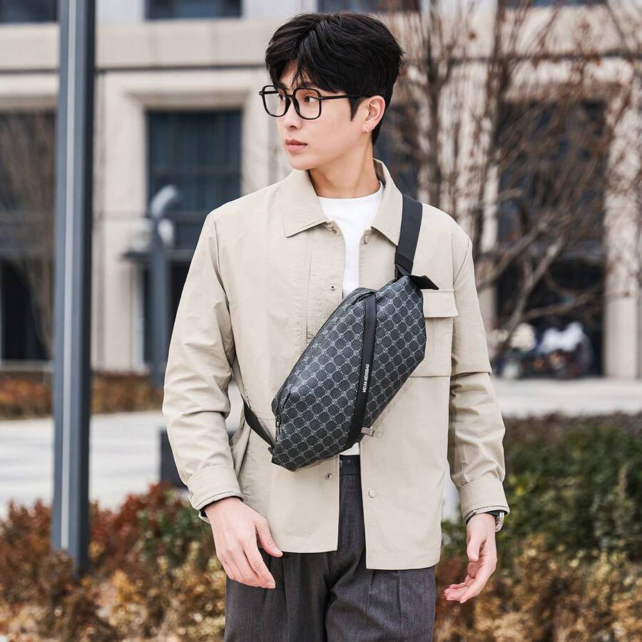 New Men's Diagonal Shoulder Bag, Sports Minimalist Fashion Versatile Multi-Pocket Waist Bag - Black - View 1