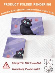 2/3PCS Black Cat Night Talk - Purple Starry Sky Bedding Set ,100% Polyester,1AB Double-Sided Duvet + 2 Single-Sided Pillowcases(No Filling Material) | Machine - Washable For Cozy Kids' Nights Boys Children Teens Girls Student Dormitories, Children's Rooms, Bedrooms Twin Full Size King Queen Duvet Cover (No Comforter) Size 90 * 200/135 * 200/140 * 210 Comes With One Pillowcase (Excluding Padding)