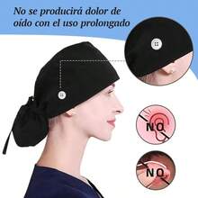 HETIE 3 Piezas Gorros Quirurgicos Mujer, Sombrero de Trabajo para Mujer Ajustable, Bolsa de Cola de Caballo con Lazo en La Espalda Adecuado para Trabajar, Cuidar y Cocinar - Talla Única-XL + black - Ver 4