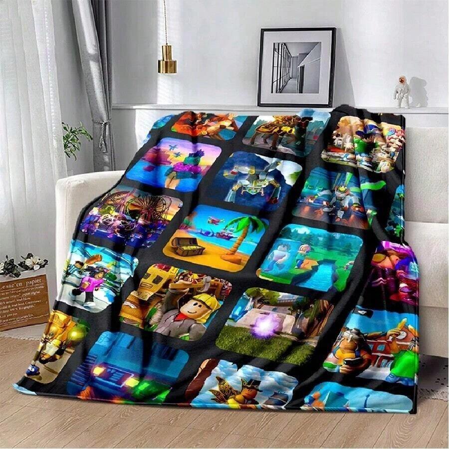3D R-Robloxs Cartoon Game Blanket,Soft Throw Blanket For Home Bedroom Bed Sofa Picnic Travel Office Cover Blanket Gift 7.Jpg - 如圖所示 - 查看 1