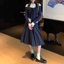 ملابس علوية أنيق للنساء، بياقة بولو ذو ألوان متباينة، أزرار وربطة، أكمام طويلة، ملابس علوية أنيقة للنساء، قمصان كاجوال عصرية للشتاء