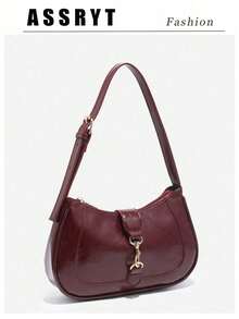 1pc Retro Minimalist Hook Decor Adjustable Shoulder Strap Crescent Shape Bag, Suitable For Date, Outing, Party , Small Bags - 酒紅色 - 查看 2