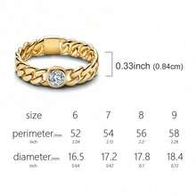 Golden Cuban Chain Ring Zirconia Shining Original Finger Engagement Ring Wedding Ring For Women Fine Jewelry Valentine's Day Gift - Silver - View 5