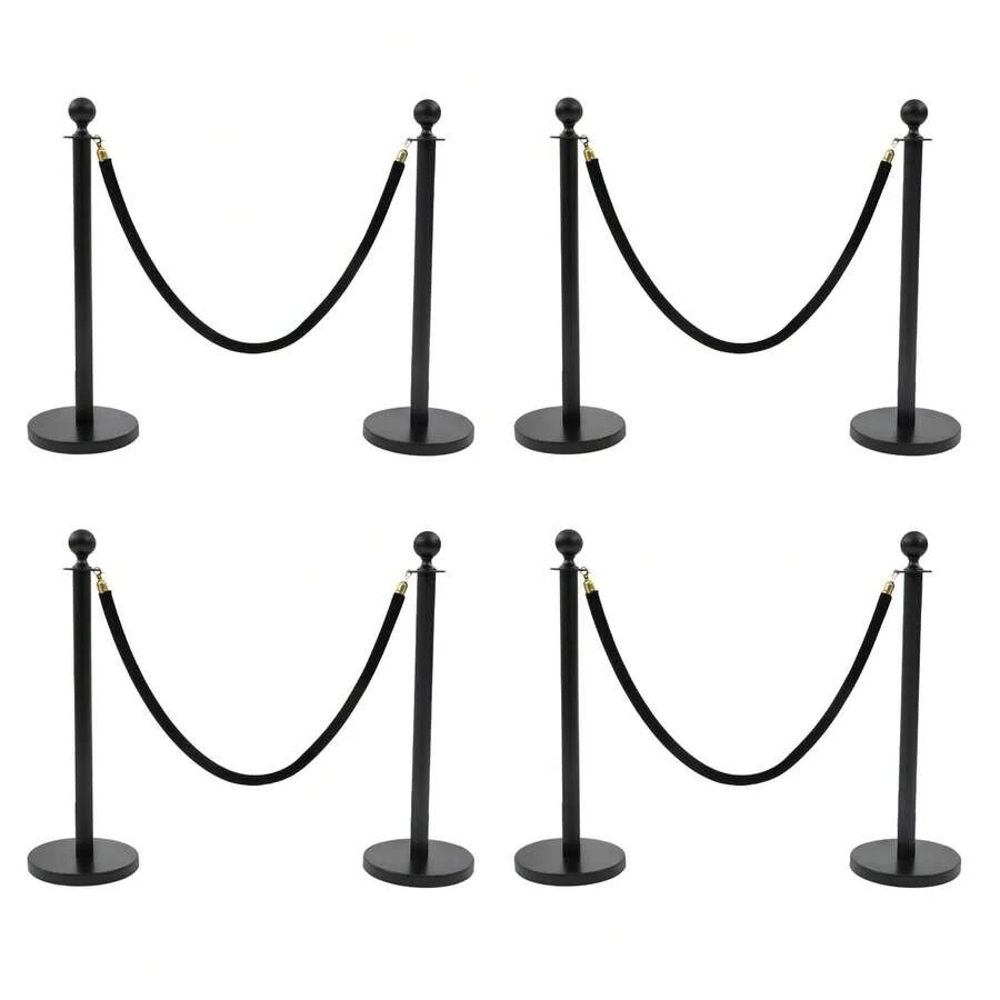 ZhdnBhnos Pcs Black Stanchion Posts, Crowd Control Barrier Set With  Velvet Ropes( FT), Stainless Steel Queue Line Divider For Events, Weddings, Hotels, Theaters, Public Areas, Black - Variant,3 - View 1