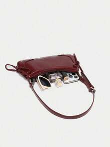 Vintage Schleifendekor Riemen Rot Leopardenmuster Schulter Achsel Baguette Tasche, abnehmbarer Riemen Unterarm Umhängetasche, geeignet für Dates, Ausflüge, Straße, Party. Perfektes Valentinstags-Geschenk für sie, beste Valentinstags-Geschenkwahl. Kann auch als Geschenk zu Thanksgiving, Halloween, Weihnachten verwendet werden. - Bordeaux - Übersicht 5