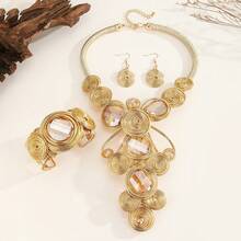 一套手工夸张多层铝丝编织树脂链波西米亚风欧式中东韩式晚宴派对假日女士人造水晶项链耳环手链 - 綠色 - 查看 4