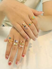 18K Gold Plated Personalized Birthstone Ring, Stackable Cubic Zirconia Birthstone Ring, Suitable Gift For Mother, Wife, Grandmother, Daughter, Christmas, Mother's Day, Valentine's Day, Birthday, Anniversary, Graduation, Family, Friends