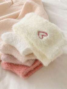5 Pairs Bow Decor Fluffy Women's Crew Socks, Warm & Soft, Suitable For Autumn/Winter, Also An Ideal Gift - 粉色 - 查看 11