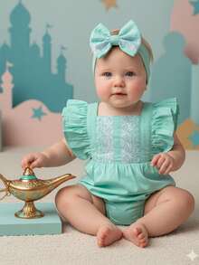Baby Girl Romper Monthiversary Costume Palace Flying Carpet Wishing Lamp Luxury Fashion Blogger Gift Kids Princess Costume - màu xanh lá - Xem 6