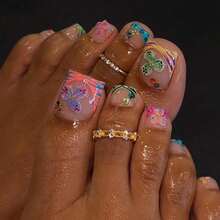 Exquisite Fashion  Colored Flower Printed Foot Nail Film Classic French Short Removable Toenail Wearing Nail - Màu sắc - Xem 1