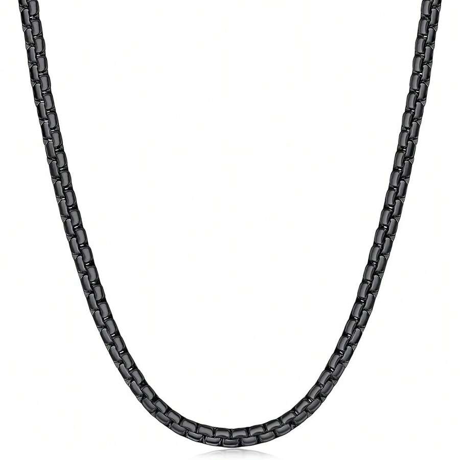 Black Flat Box Chains For Men, 2.5/3/4/4.5/5mm Stainless Steel Chain Necklace, Necklaces For Men And Women 16-28 Inches - 黑色4毫米 - 查看 1