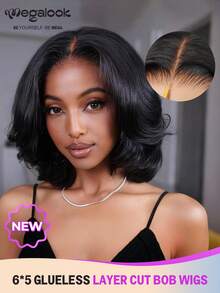 MEGALOOK 6x5蕾丝隐形结短款波浪卷假发，100%真人发丝 - 预剪蕾丝自然发际线无胶假发，10-14英寸层次剪裁波波头假发，预拔毛预漂白发结，自然色，新手友好型透明蕾丝闭合假发 - 无需胶水，自然逼真，适合日常佩戴，可打造办公室、僵尸新娘、万圣节、派对、Y2K、坏女孩、度假、户外、角色扮演、校园、学校假期、圣诞节、派对、婚礼、节日等各种造型，适合女性佩戴。 - SNatural - 查看 1